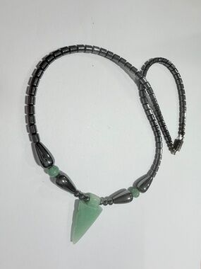 Hematite and Green Stone Arrowhead Necklace